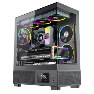 Carcasa Noua Pro Gaming KIAN BLACK, Middle Tower, ATX, fara sursa, 6x ARGB FAN, Controller ARGB, Display temperatura CPU/GPU cu soft inclus Carcasa Noua Pro Gaming KIAN BLACK, Middle Tower, ATX, fara sursa, 6x ARGB FAN, Controller ARGB, Display temperatura CPU/GPU cu soft inclus