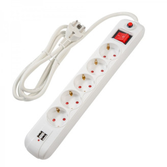 Prelungitor Spacer PP-5-45-USB, USB 2.1 Quick Charge x 2, Schuko x 5, cablu 4.5m, 16A, protectie copii, protectie supratensiune, alb Prelungitor Spacer PP-5-45-USB, USB 2.1 Quick Charge x 2, Schuko x 5, cablu 4.5m, 16A, protectie copii, protectie supratensiune, alb