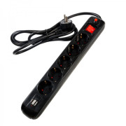Prelungitor Spacer PP-5-18B-USB, USB 2.1 Quick Charge x 2, Schuko x 5, cablu 1.8m, 16A, protectie copii, protectie supratensiune, negru Prelungitor Spacer PP-5-18B-USB, USB 2.1 Quick Charge x 2, Schuko x 5, cablu 1.8m, 16A, protectie copii, protectie supratensiune, negru