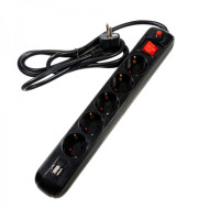 Prelungitor Spacer PP-5-18B-USB, USB 2.1 Quick Charge x 2, Schuko x 5, cablu 1.8m, 16A, protectie copii, protectie supratensiune, negru Prelungitor Spacer PP-5-18B-USB, USB 2.1 Quick Charge x 2, Schuko x 5, cablu 1.8m, 16A, protectie copii, protectie supratensiune, negru