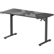 Birou Gaming Serioux Aeter iluminare LED RGB, 120x60x75cm, blat 136x60x1.8cm, MDF și oțel, negru, mouse pad, suport cana, suport casti Birou Gaming Serioux Aeter iluminare LED RGB, 120x60x75cm, blat 136x60x1.8cm, MDF și oțel, negru, mouse pad, suport cana, suport casti