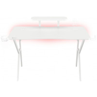 Birou Gaming Genesis Holm 320 RGB, 120x60x75cm, otel, 3 x USB 3.0, încărcare wireless, suport monitor, suport casti, suport cana, telecomanda, alb