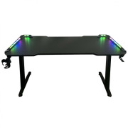Birou Gaming SPACER SPGD-RGB-140-01, 140x60x73cm, iluminare RGB, blat MDF, cadru otel, suport casti, suport pahar, negru Birou Gaming SPACER SPGD-RGB-140-01, 140x60x73cm, iluminare RGB, blat MDF, cadru otel, suport casti, suport pahar, negru