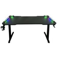 Birou Gaming SPACER SPGD-RGB-140-01, 140x60x73cm, iluminare RGB, blat MDF, cadru otel, suport casti, suport pahar, negru Birou Gaming SPACER SPGD-RGB-140-01, 140x60x73cm, iluminare RGB, blat MDF, cadru otel, suport casti, suport pahar, negru