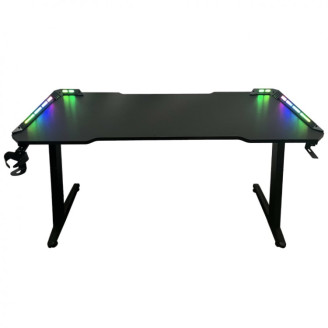 Birou Gaming SPACER SPGD-RGB-140-01, 140x60x73cm, iluminare RGB, blat MDF, cadru otel, suport casti, suport pahar, negru Birou Gaming SPACER SPGD-RGB-140-01, 140x60x73cm, iluminare RGB, blat MDF, cadru otel, suport casti, suport pahar, negru